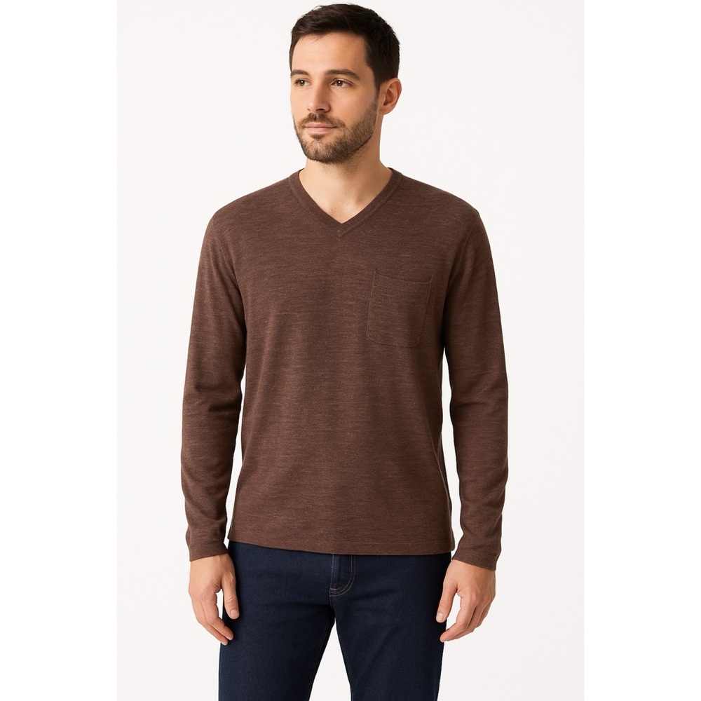 Vince Camuto Men's Brown Sweater V Neck Wool Blend, Size L